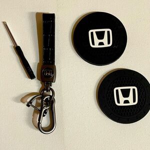Honda fob Keychain & cup coasters in black NWT